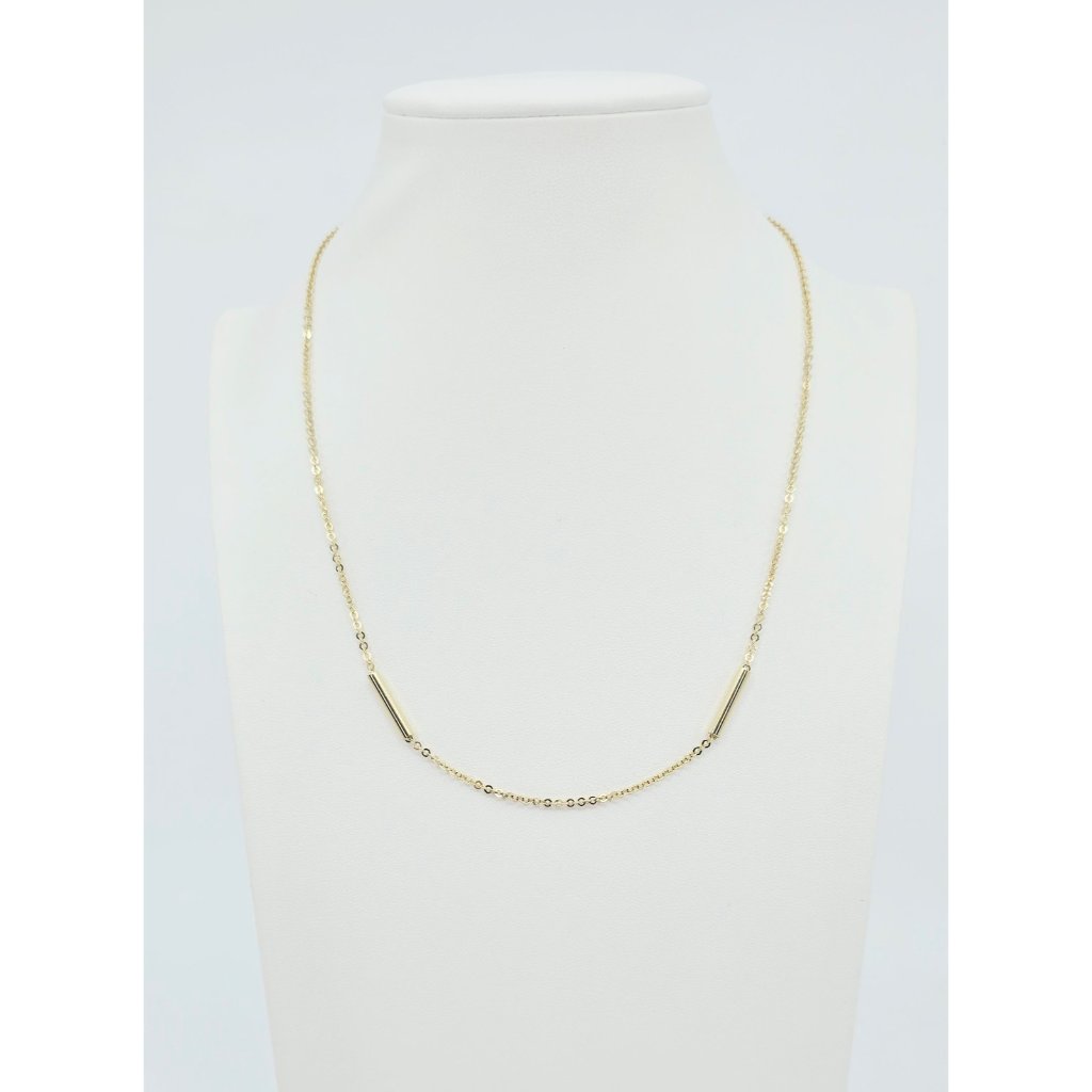 Unique 14k Karat Solid Yellow Gold Designer Bar  Link Resizable Chain Necklace